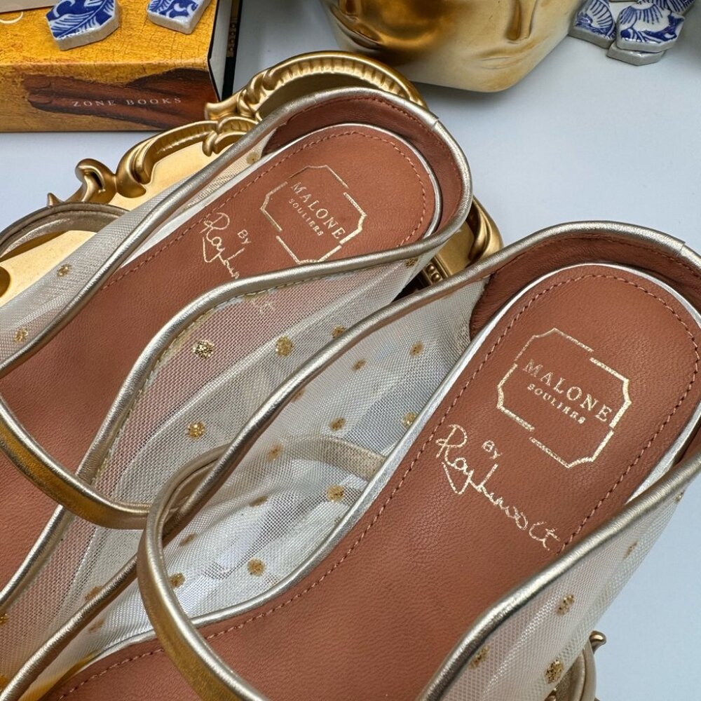 🆕 MALONE SOULIERS 🧿 BNWOB White Mesh Mules with Yellow Velvet Bow Size 39 - 9 - Picture 7 of 15